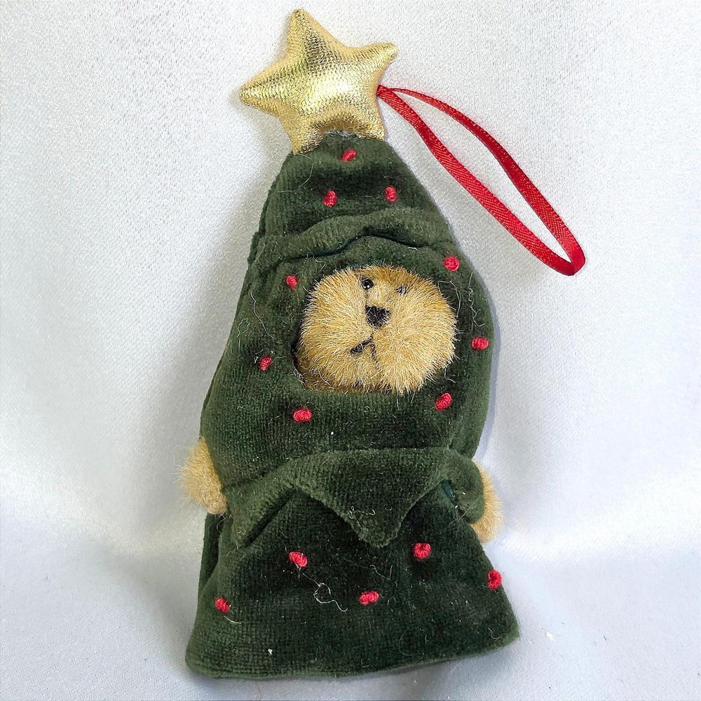 Boyds Bear Frazier Christmas Tree Ornament Plush Velvet Green Gold Star 6 inch
